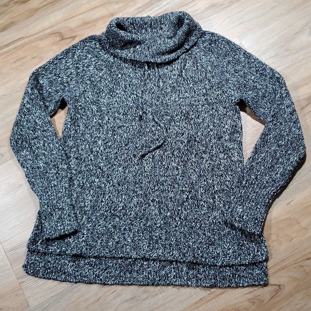 🔸️NWT Jones New York Black Variegated Cowl Neck Hi-Low Sweater Large